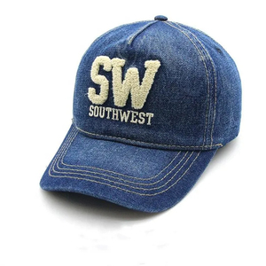 Sombrero de béisbol de mezclilla vintage lavado personalizado Sombrero de vaquero de 5 paneles con bordado de toalla Gorras de béisbol - Product Image 1