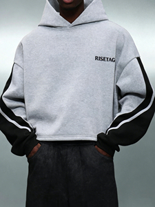 LTD-H1042 Custom Print Embroidered Spring Summer Light and Thin Patchwork Color Block Sleeve Hoodies Boxy Hoodies for Men