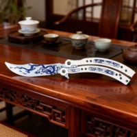 Couteau de chasse pliant en acier 3Cr13 non tranchant, type papillon, avec lame en acier et manche en aluminium, idéal pour le camping et la randonnée