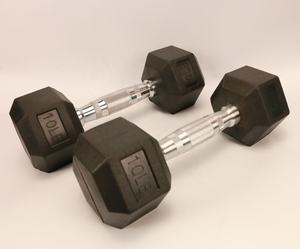 Équipement de fitness KG LBS personnalisé 5lb-100lb haltères hexagonaux en fonte revêtus de caoutchouc noir pour la musculation des bras - Product Image 1