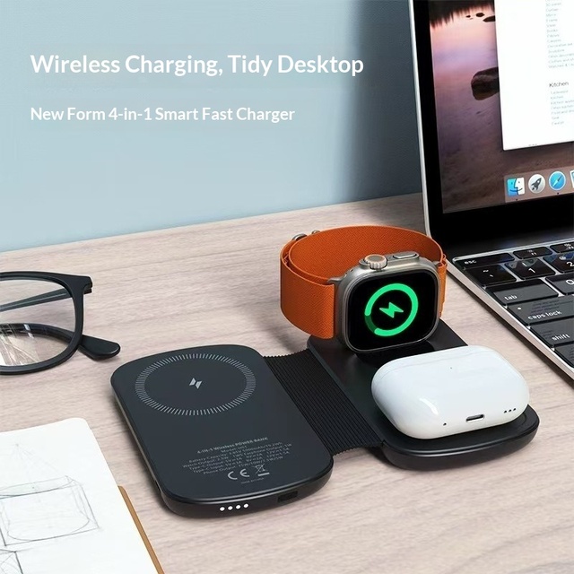 Good Quality Durable 4-in-1 Folding Wireless Charger Fast Magnetic Charging 5000mAh Power Bank for Mobile & Earbuds