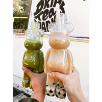 Nouvelle conception de bouteille en plastique en forme d'ours de 200 ml pour jus, café, thé à bulles, bouteille d'eau en plastique pour animaux de compagnie, bouteilles en plastique de 300 ml, 350 ml, 100 ml