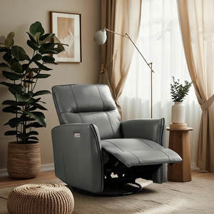 Sillón Reclinable Eléctrico de Cuero Ajustable y Cómodo, Moderno, en Oferta, con Función de Balanceo y Giratorio, Marco de Madera, USB - Product Image 4