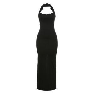 H-7234 Abito <span class=keywords><strong>Sexy</strong></span> con Schiena Scoperta, Traforato, Scollatura Profonda, Apertura Posteriore, Collo Arricciato e Motivo Floreale - Product Image 6