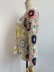 Cardigan de plage bohème fait main <span class=keywords><strong>au</strong></span> <span class=keywords><strong>crochet</strong></span> pour femme, style <span class=keywords><strong>Granny</strong></span> Square, fabrication OEM - Product Image 3