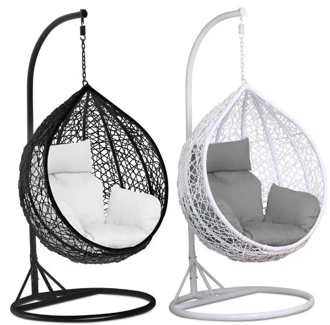 Mobilier d'extérieur balançoires de patio balançoire œuf suspendue chaise cocons avec support en métal chaise suspendue de jardin en rotin et osier d'intérieur