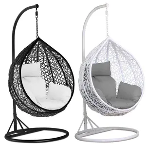 Mobiliário ao ar livre Pátio Swings Pendurado Egg Swing casulos Cadeira com Metal Stand Indoor Wicker Rattan Jardim cadeira pendurada