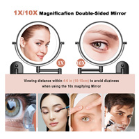 Miroir de rasage/cosmétique double face à LED, grossissement 1x 10x et lumières à intensité variable, écran tactile, miroir mural pour la douche