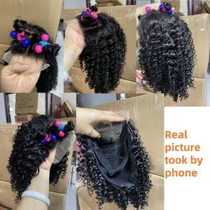 Peluca Frontal de Encaje Rizado con Cierre de Encaje Transparente 4*4 Pre-Depilada de Cabello Humano para Niña y Joven, Venta al por Mayor - Product Image 5