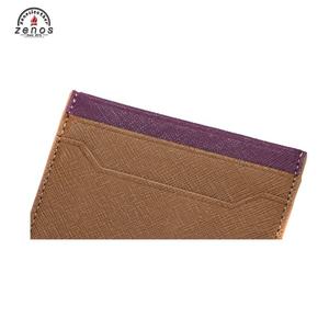 Zenos Custom Slim Cross-stripe Minimalist England Genuine Leather Card <b>Holder</b> for Men Saffiano PU Card Slots for <b>ID</b> Credit Card - Product Image 6