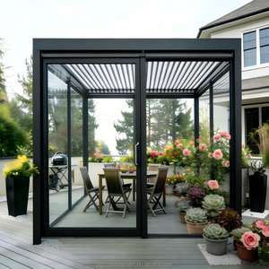 Pérgola de aluminio <span class=keywords><strong>para</strong></span> jardín o terraza, con puerta de cristal <span class=keywords><strong>3x3</strong></span> o 3x4, con persianas enrollables eléctricas a prueba de viento. - Product Image 4