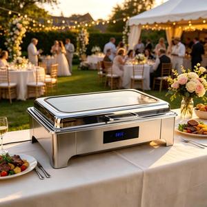 Chauffe-Plats Rectangulaire <span class=keywords><strong>de</strong></span> Luxe 9L <span class=keywords><strong>en</strong></span> Acier Inoxydable, Ensemble Buffet Professionnel, Réchauffeurs Alimentaires à Vapeur, Contrôle Numérique Intelligent 24h/24 - Product Image 1