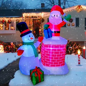 10ft 300cm baca Santa ve kardan adam şişme noel dekorasyon parti süsleri LED ışıkları ile