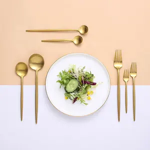 Hot Selling Stainless Steel 304 Matte Gold Flatware Luxury Dinnerware Spoon and Fork Set for Tea for Weddings and Hotels