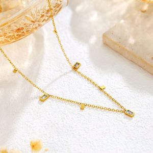 Collar de Moda de Acero Inoxidable con Borlas, Collar de Clavícula para Mujer con Baño de Oro de 18K, Colgante Redondo Pequeño Cuadrado en Forma de Pera - Product Image 6