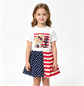 Completo per <span class=keywords><strong>Bambina</strong></span> per il 4 Luglio, Giorno dell'Indipendenza, T-Shirt a Maniche Corte Stampata e Gonna, Set 2 Pezzi, Abito da Festa, Vestiti per <span class=keywords><strong>Bambina</strong></span> - Product Image 3