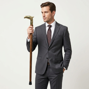 Antique Brass Handle Wooden Walking Stick Gold Plated Engraved Designer Cane Business Gift - Product Image 1