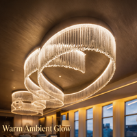 Lustre de plafond en cristal K9 multi-anneaux incurvé sur mesure, grand luminaire décoratif LED moderne pour hall d'hôtel et réception