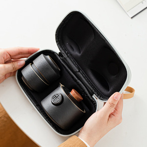 Juego de Té Kung Fu Portátil, Una Tetera y Cuatro Tazas, Verde Oscuro con Tapa de Madera, Regalo de Viaje, Uso en Exteriores - Product Image 2