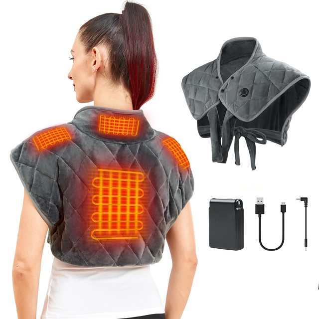 Weighted Heating Pad with Battery and 3 Heat Settings,Cordless Heating Pad for Neck and Shoulders,Electric Heated  Wrap