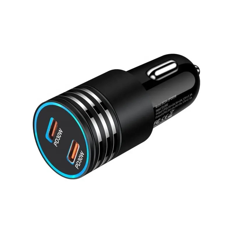 Cargador de coche USBC de 30W tipo C + cargador de coche USB PD + QC 3,0 3 puertos adaptador de cargador de teléfono de coche de carga súper rápida