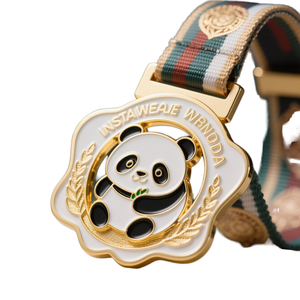 Médaille sportive personnalisée en alliage de zinc plaqué et gravé, motif panda, avec ruban, pour marathon, cadeaux promotionnels pour salons professionnels - Product Image 1