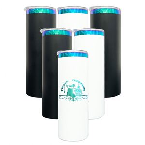 USA Warehouse Black White Powder Coated <b>Mirror</b> Green Plated Underneath 20oz Skinny Straight Tumbler for Laser Engraving - Product Image 1