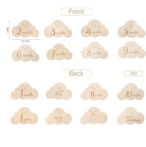 Marqueur de développement double face en bois en forme de nuage pour enregistrer les mois et les années de naissance - Product Image 3
