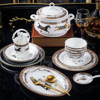 Service de table de luxe en porcelaine fine Yanjun Warhorse, assiettes et bols en céramique à motif cheval de guerre rétro, cadeau de pendaison de crémaillère
