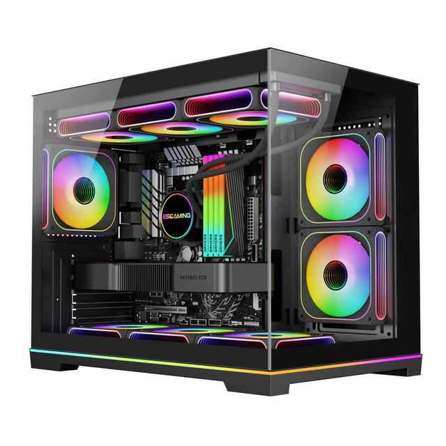 ESGAMING Premium Mid Tower Gaming Pc Case Towers Unique Desktop Transparent Micro ATX Computer Tower Cabinet for Games Chassis