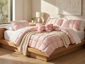 OEM Wholesale Soft Pink Bubble Comforter Set, <strong>Cute</strong> Kids 3D Puff <strong>Bedding</strong> with Customized Polka Dot Butterfly Pillow - Product Image 1