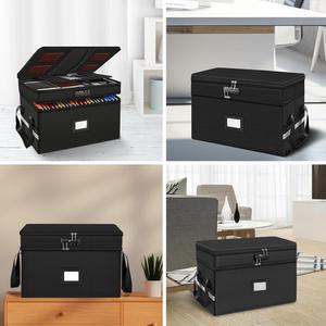 Portable Office <b>Collapsible</b> 2-Layer File <b>Box</b> Organizer Reflective Strip Document <b>Storage</b> with Fireproof Lock - Product Image 2