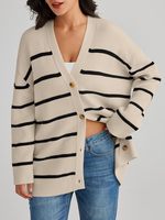 Cardigan long boutonné en maille pour femme, tricoté, personnalisé, à rayures