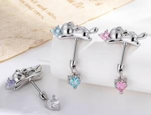 Nouvelles Boucles d'oreilles <span class=keywords><strong>Chat</strong></span> et Cœur, Piercing d'oreille Hélice Flottante, Design Original, en Acier Titane Couleur Argent avec Zircon Rose, Bijoux d'oreille Tendance - Product Image 4