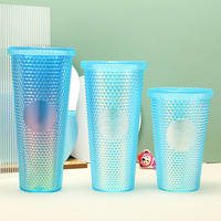 Gobelet isotherme en plastique à double paroi avec LED en forme de diamant - Tasse réutilisable pour adultes, résistante à l'eau bouillante et étanche