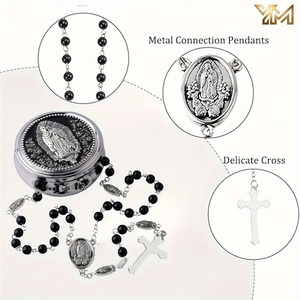 Collana Rosario Cristiana YM con Perle in Vetro Imitazione Onice Nero e Crocifisso in <span class=keywords><strong>Argento</strong></span> per Preghiera Quotidiana - Product Image 5