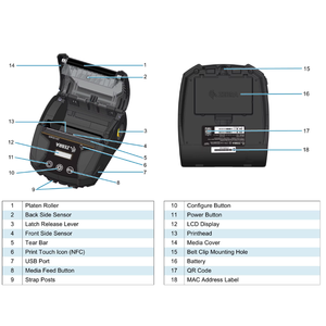 Imprimante thermique d'étiquettes de reçus de codes-barres mobiles Zebra ZR118 Mini 203 dpi, papier autocollant, batterie rechargeable, WiFi / en stock - Product Image 3