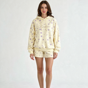 Haut à manches longues à capuche et short élastique à motifs graphiques personnalisés LEDUO pour femmes, vêtements de loisirs, vêtements décontractés pour tous les jours - Product Image 2