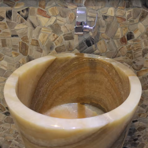 Bali Onyx Oval Hand Wash Vessel Sink Semi Pedestal <b>Basin</b> with 1 Year Warranty Natural Stone Luxury Bathroom - Product Image 6