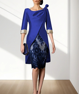 <span class=keywords><strong>Vestido</strong></span> de <span class=keywords><strong>Dos</strong></span> <span class=keywords><strong>Piezas</strong></span> para Madre de la Novia Mumuleo, <span class=keywords><strong>Vestido</strong></span> de <span class=keywords><strong>Invitada</strong></span> de Boda, Largo hasta la Rodilla, Satén con Encaje, Chaqueta de Manga 3/4, Vestidos con Bloques de Color - Product Image 2