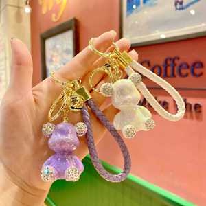 3D PVC Kawaii Cute Character Car Keyring <b>Key</b> Chain Cartoon Car Accessories Luxury Rhinestones Diamond Plating Bear Keychain - Product Image 1