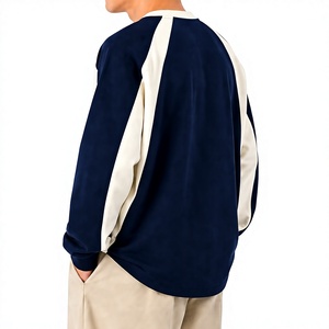 Premium unisex <b>Navy</b> Blue Cream Contrast Sweatshirt Long Sleeve Crew Neck Casual Sports Pullover Streetwear Training <b>Top</b> - Product Image 2