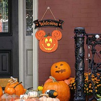 Halloween souris citrouille décorations bienvenue panneau suspendu pour porte d'entrée porte en bois cintre ornements pour maison fenêtre mur décor