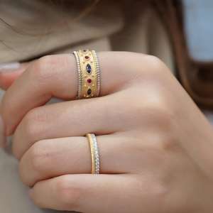 18K Gold Lucky Rotatable Gemstone <b>Spinner</b> <b>Ring</b> with Setting Handmade Luxury Wedding Gift for Women - Product Image 2