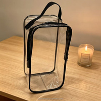 Sac de voyage cosmétique pliable en PVC transparent, durable, résistant à l'eau, grand format, réutilisable, avec fermeture éclair