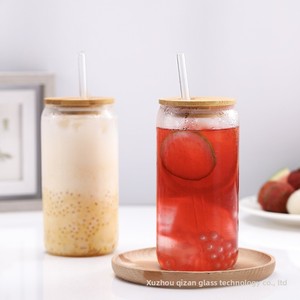 Couvercle de tasse en verre dépoli transparent personnalisable de 16oz pour <span class=keywords><strong>l</strong></span>'importation pour les cafés de fête Café boisson froide tasse au citron - Product Image 2