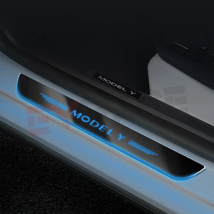 Evbase Tesla Modell Y Rgb 7 Farben Beleuchtete beleuchtete bewegliche Magnete Willkommen Led Türschweller Schweller Abnutzung platte