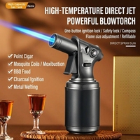Mini chalumeau torche avec boussole, coupe-vent, rechargeable au butane, haute température, réservoir visible, allume-feu pour barbecue, cigares et moxibustion