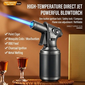 Mini Encendedor de Antorcha con Brújula, Resistente al Viento, Recargable con Butano, Alta Temperatura, Tanque Visible, para Barbacoa, Cigarros, Moxibustión, Encendedor de Fuego - Product Image 1