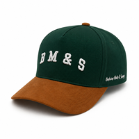 Gorra de Béisbol de Algodón Estructurada de 5 Paneles con Logotipo Personalizado Bordado, Visera de Gamuza, Dos Tonos Verde y Marrón